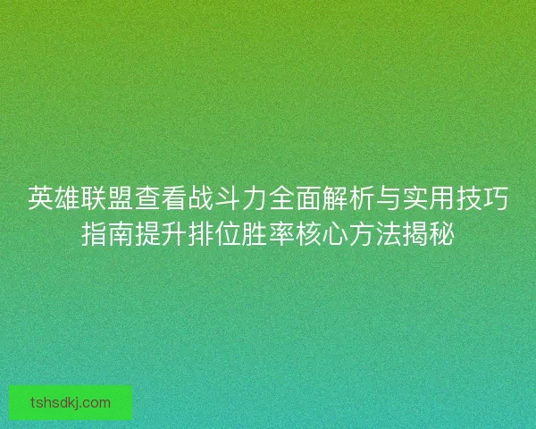 英雄联盟查看战斗力全面解析与实用技巧指南提升排位胜率核心方法揭秘